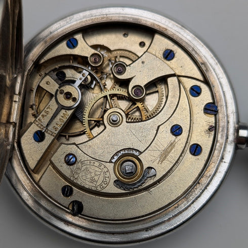 1913年頃 アンティーク Billodes/ゼニス 懐中時計 彫刻銀側ハンターケース 動作品